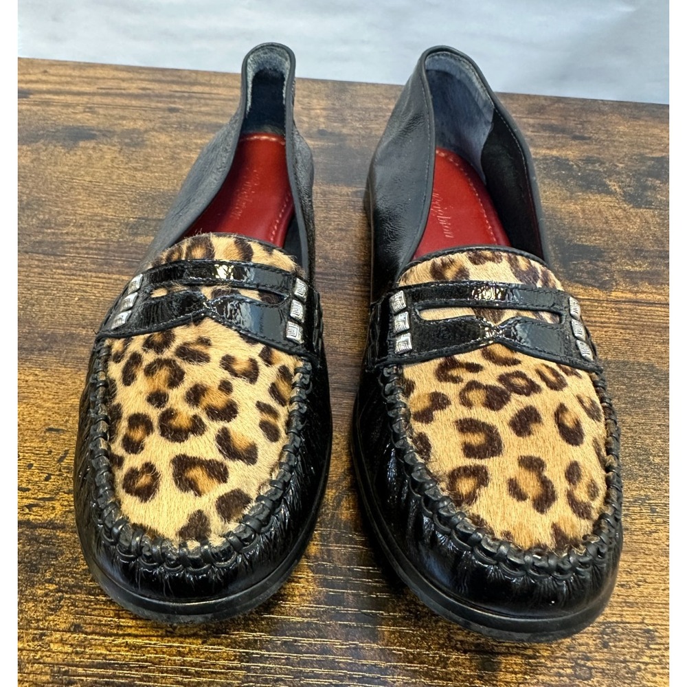 Brighton Mohawk Black Patent Leather Leopard Calf Hair Loafers 8 M Shoes Flats - Picture 16 of 16